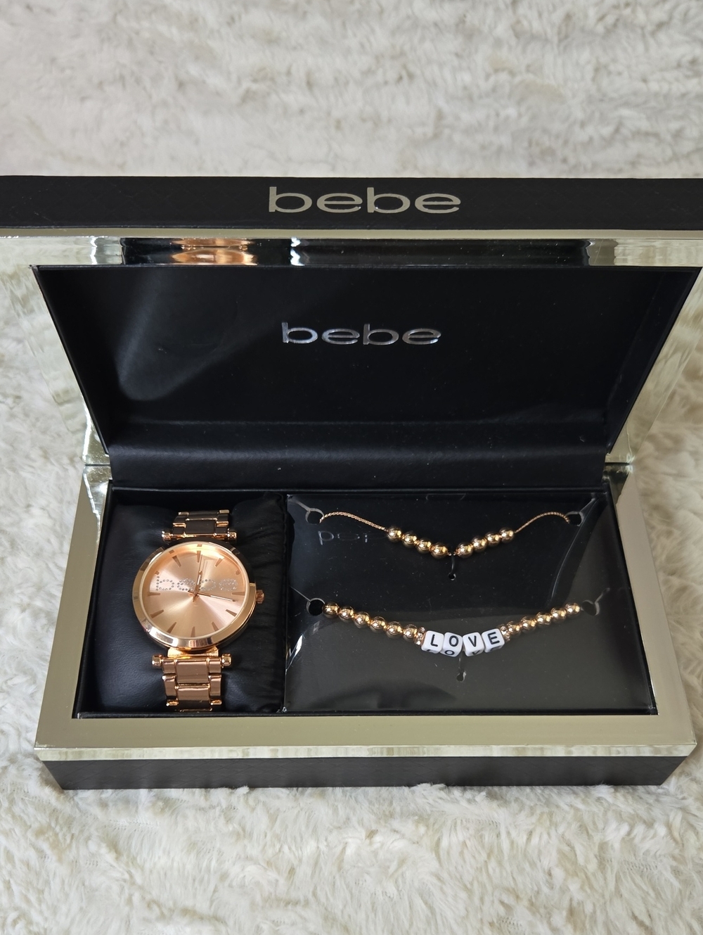 bebe Rose Gold Watch and Bracelet Set - Rose Gold